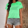 thumbnail image 2 of Staron Women's T-Shirt Striped Print Round Neck Short Sleeve Casual Pullover Top, Green M, 2 of 6