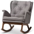 thumbnail image 1 of Baxton Studio Maggie Fauteuil à Bascule Capitonné Gris et Noyer, 1 of 9