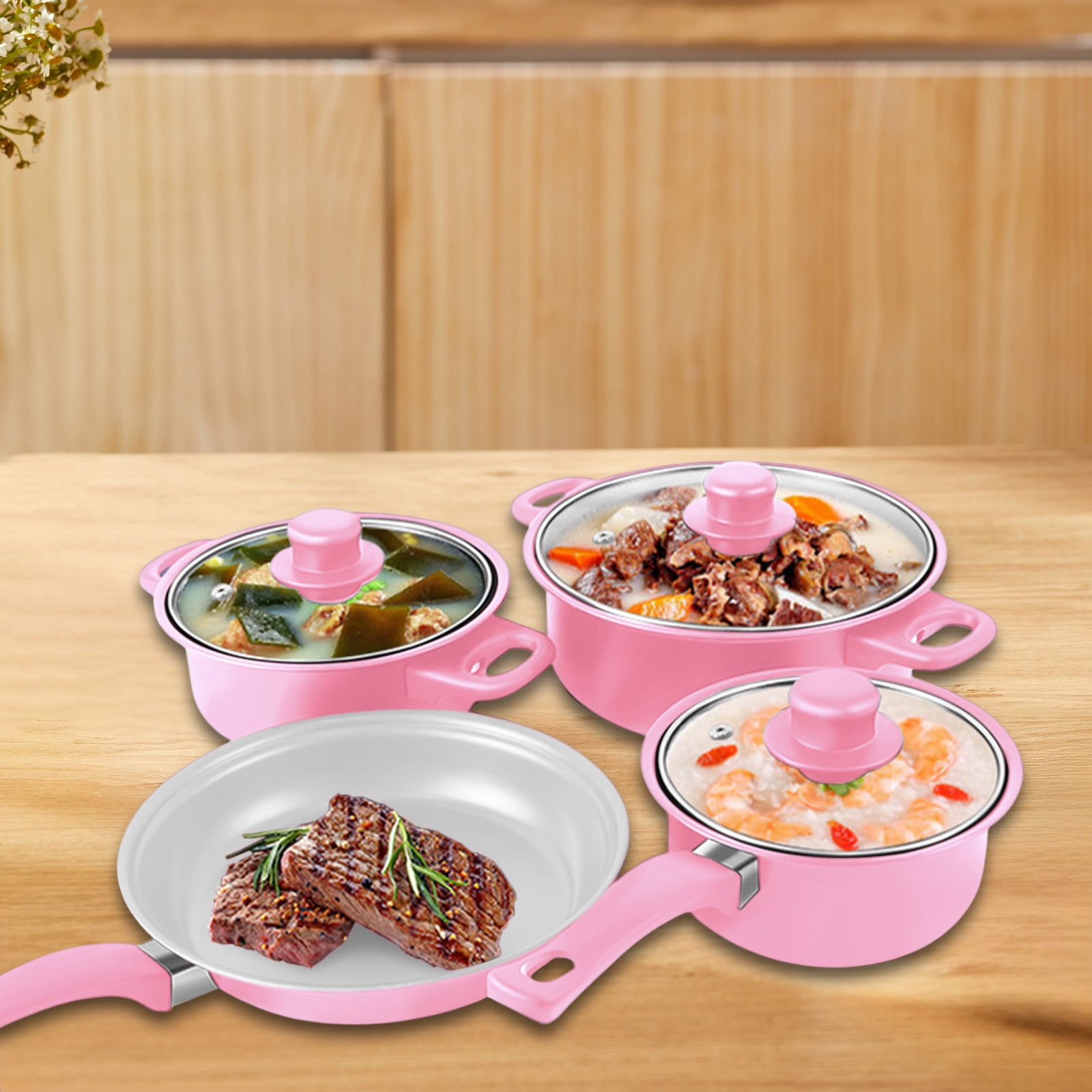 Jioakfa 13 Pcs Pots And Pans Set, Nonstick Cookware Sets, Titanium Induction Cookware Non Stick Cooking Set With Frying Pans, Saucepans, Saute Pan, Extra Large Casserole With Frying Pans Set Pink