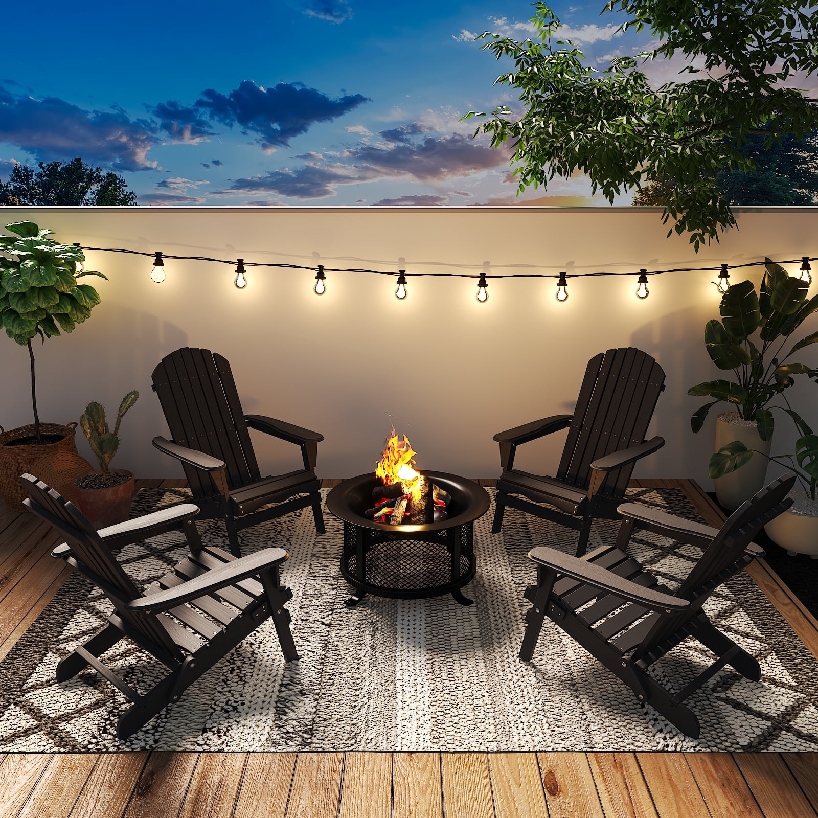Ktaxon 1 Pack Patio Wood Adirondack Chair, Garden Chaise Chair Outdoor Folding Chair, Wooden Chair for Patio, Garden, Black