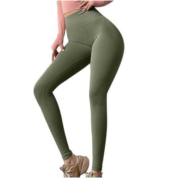 XFLWAM Workout Leggings for Women High Waist Tummy Control Buttery Soft Gym Sport Yoga Pants Squat Proof Booty Tights Army Green M