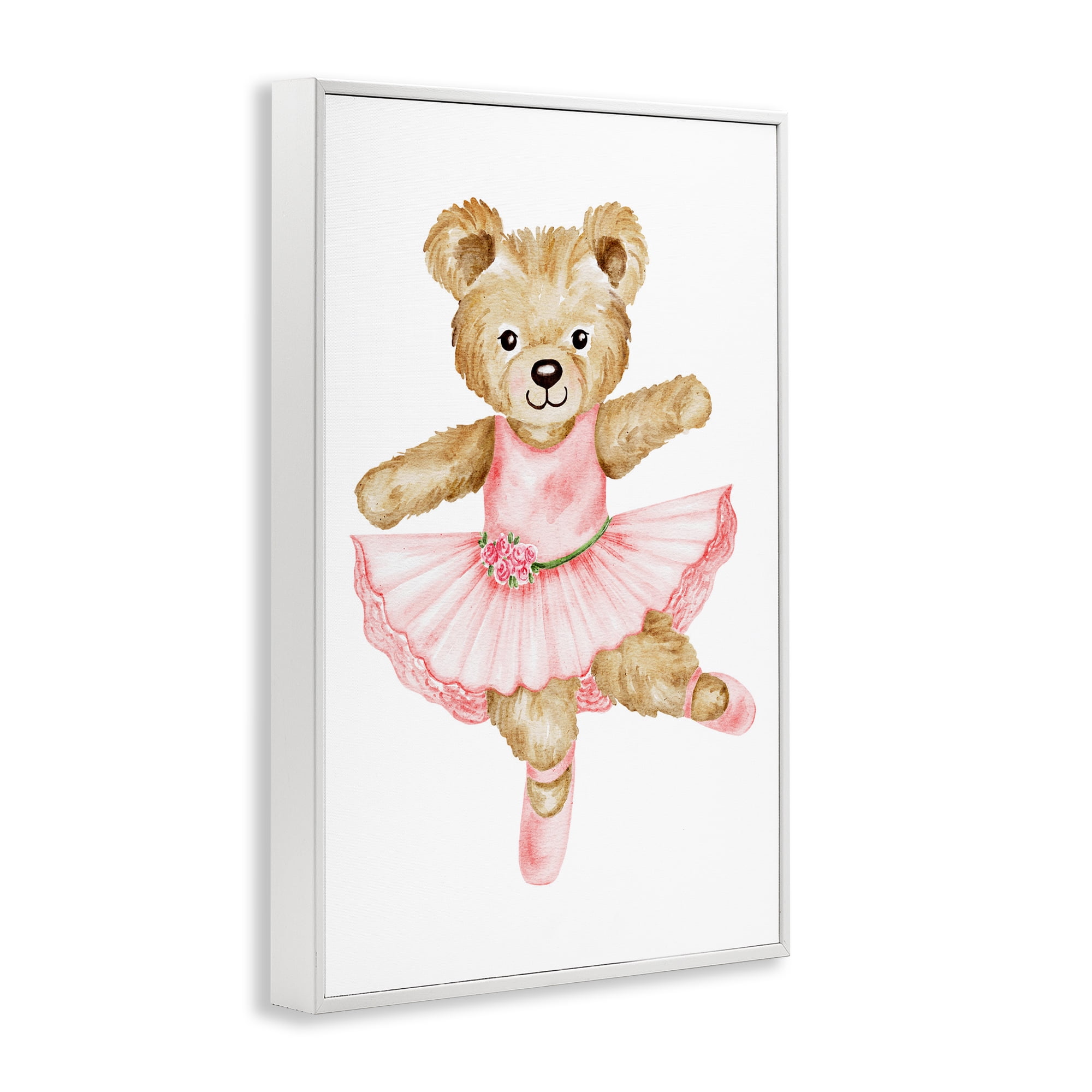 Ballerina Teddy Bear White Framed Giclee Art, design by Amy Hall