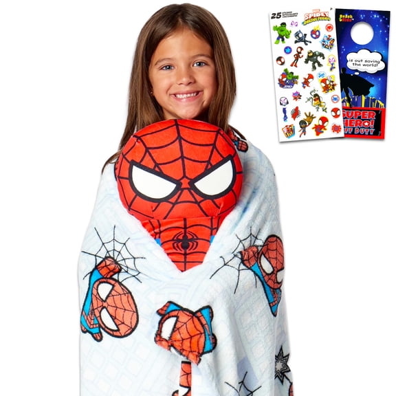 Spiderman Blanket and Character Hugger - Bundle with Kids and Teens Throw, Huggable Pillow, Stickers, More for Boys | Spiderman Blanket Size 50" x 60"
