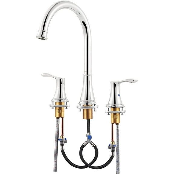 PARLOS High Arc 2-Handle Widespread Roman Tub Faucet with Valve & Faucet Supply Lines, Chrome