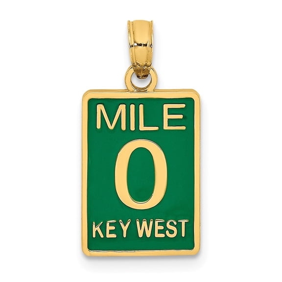 FJC Finejewelers 14k Yellow Gold Enamel Mile Marker 0key West Green Charm