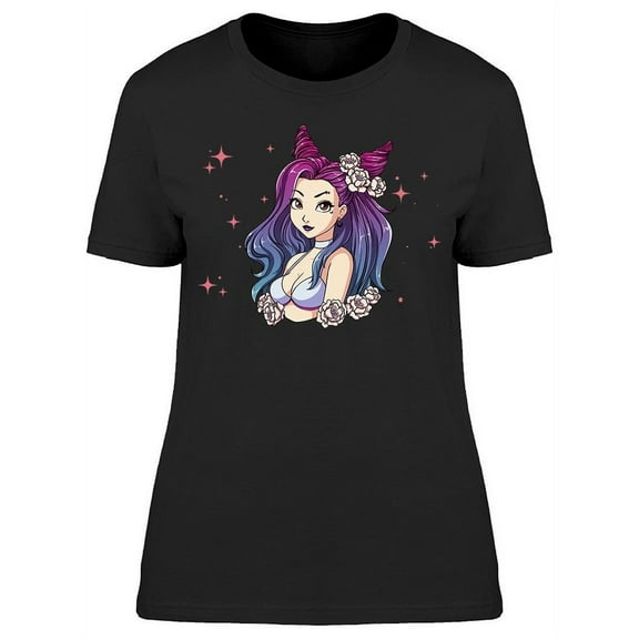 Girl With Wavy Colorful Hair T-Shirt Women -Image by Shutterstock, Female XX-Large