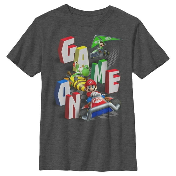 Boy's Nintendo Mario Kart Game On  Graphic Tee Charcoal Heather Medium