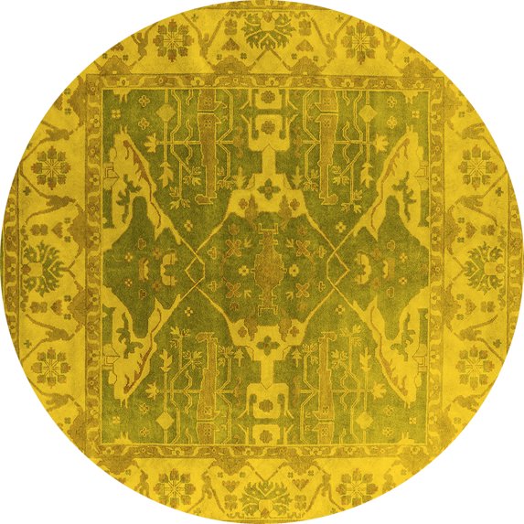 Ahgly Company Indoor Round Oriental Yellow Industrial Area Rugs, 7' Round