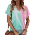 thumbnail image 2 of Jewelreauty Women's Casual V Neck Shirts Summer Short Sleeve Tie-Dye Tunic Tops 2025 Loose Tee Blouses (L, Mint Green), 2 of 5