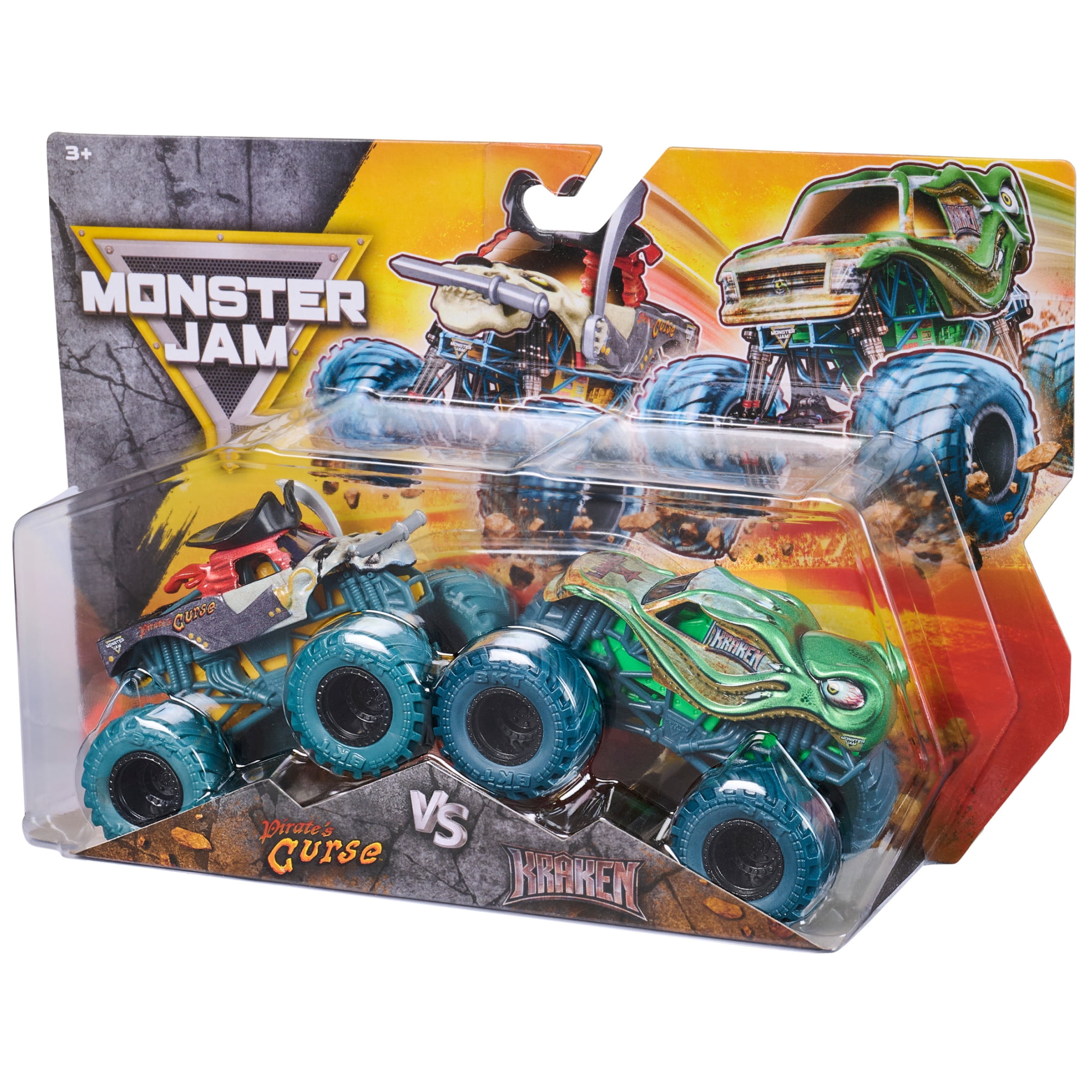 Monster Jam, Pirate's Curse Vs. Kraken Die-Cast Monster Trucks, 1:64 Scale, Kids Toys for Boys Ages 3 and up