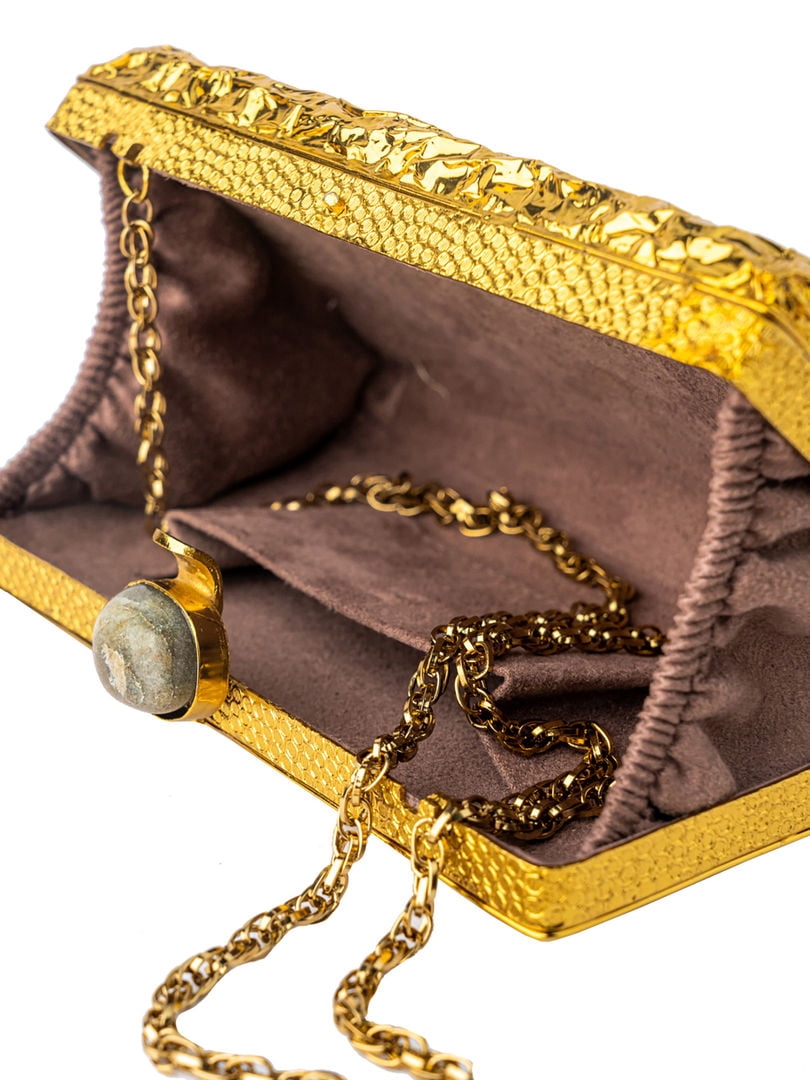 Different Craft India Hand Casted Mettalic Clutch Golden Embellished Crossbody Bag for Women