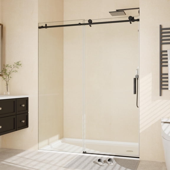 Adjustable Frameless Shower Door - 60"W x 76"H Tempered Glass