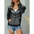 thumbnail image 2 of Women Hooded Coat Skull Stripe Printing Zip-Up Pockets Long Sleeve Tops Street Style Outerwear, 2 of 9