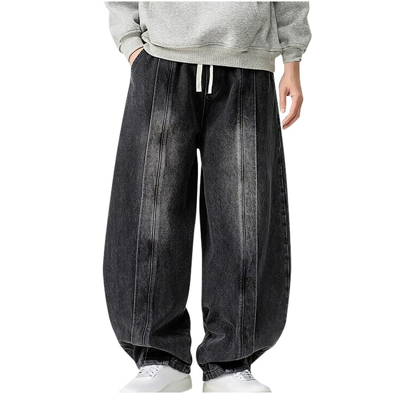 Fnnxeal Big & Tall Men's Black Oversized Baggy Denim Pants - Size