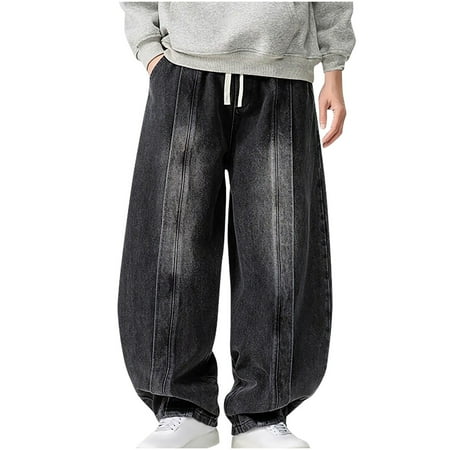FNFYFH Mens Big and Tall Wide Leg Jeans Super Baggy Pants Y2k Loose Fit BarrelJeans Skater Trousers Streetwear Harem Jean Pants