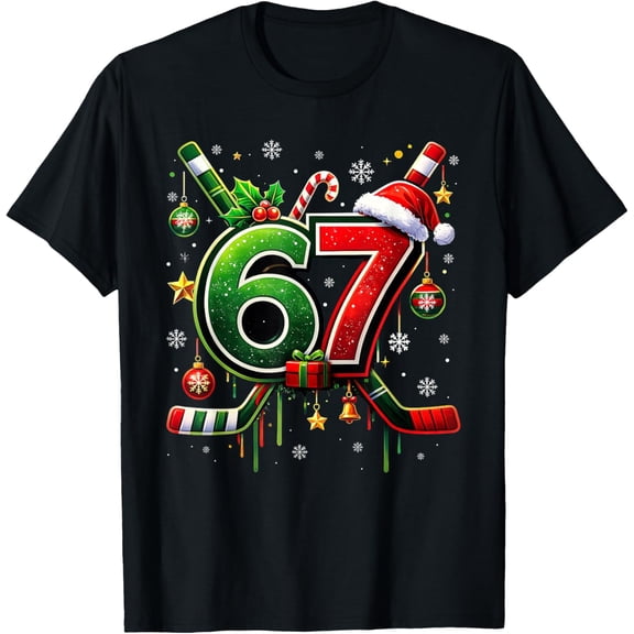 Funny 67 Six Seven Christmas Ice Hockey T-Shirt- American fashion hot selling casual retro high quality 100% cotton T-shirt 1 piece