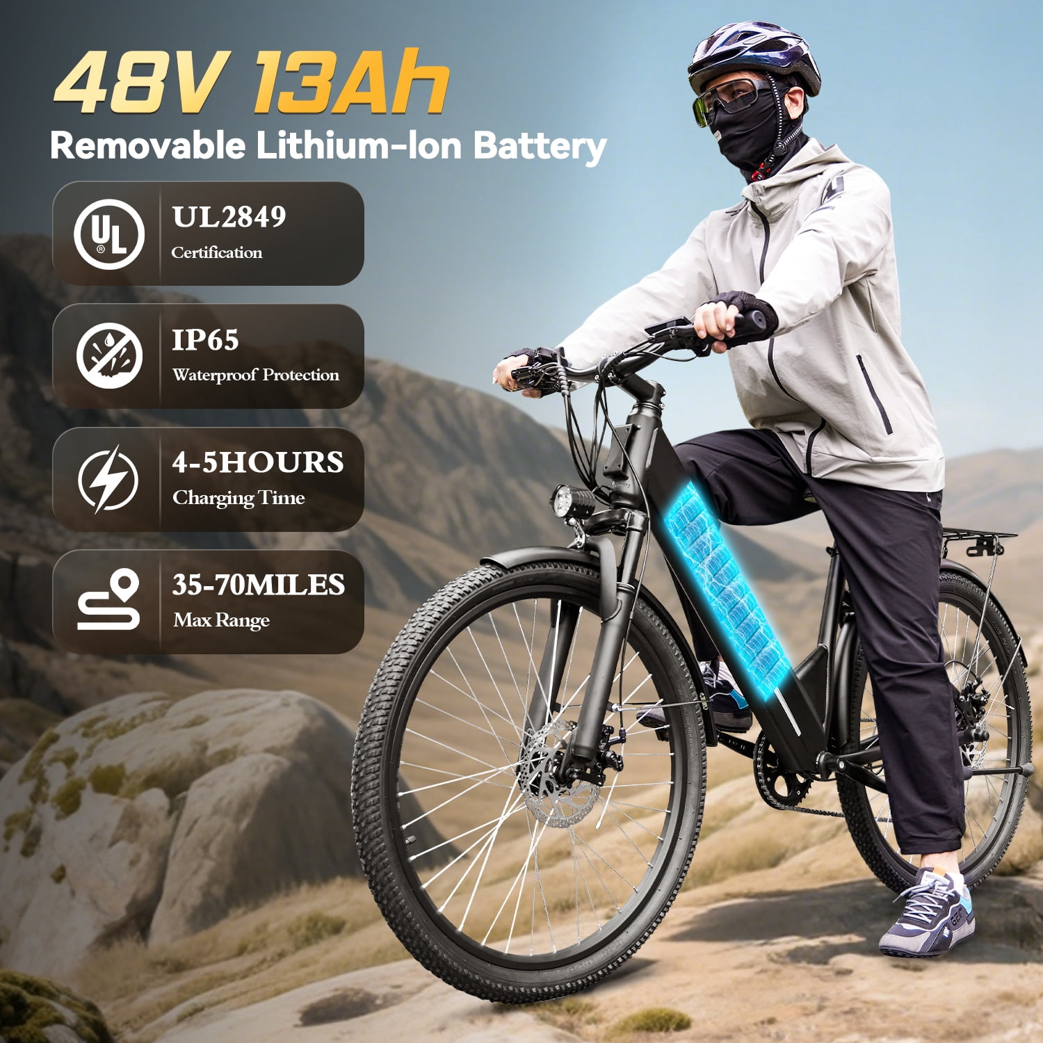 ZNH 750w Electric Bike for Adult,26'' Electric Commutter Bike w 48v 13ah Removable Battery,City Ebike for Women and Older,Up to 20mph,UL2849,7-Speed，Blue
