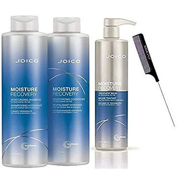 Joico Original MOISTURE RECOVERY Moisturizing Shampoo, Conditioner, & Treatment Balm TRIO KIT SET, Thick/Coarse Dry Hair (w/ Sleek Steel Rat Tail Comb) (TRIO XL - 33 oz + 33 oz + 16 oz) - Walmart.com