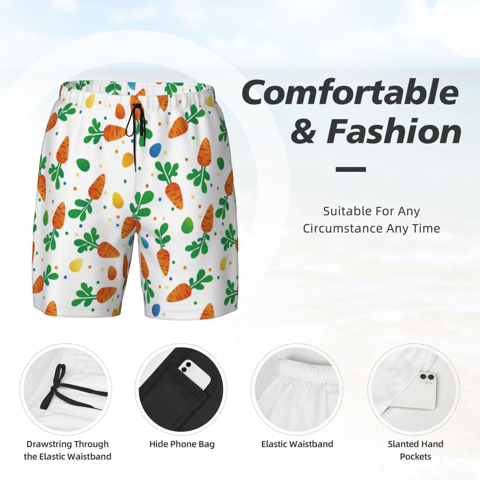 Xecao Cute Carrot for Men's Swimming Trunks Swim Trunks Quick Dry Swim Shorts with Mesh Lining Funny Swimwear Bathing Suits
