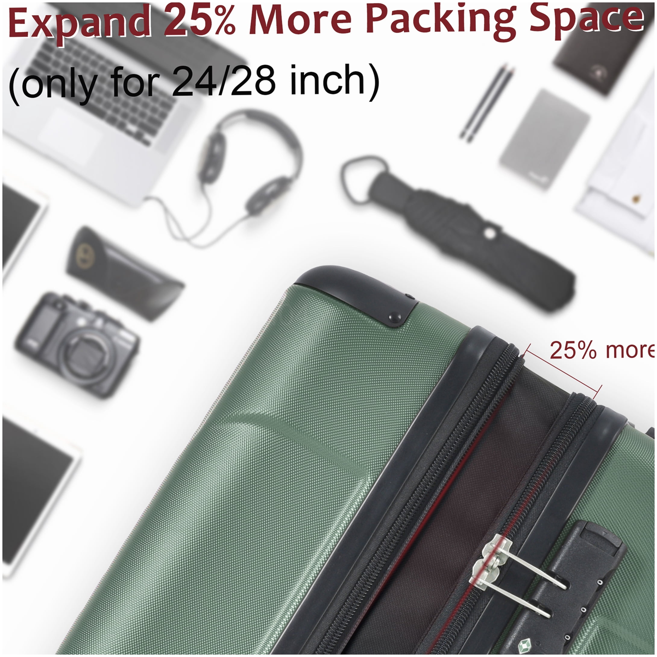 Lightweight ABS Hardshell Suitcase, 28" Expandable Check-In Luggage with Double Spinner Wheels & TSA Lock - Green