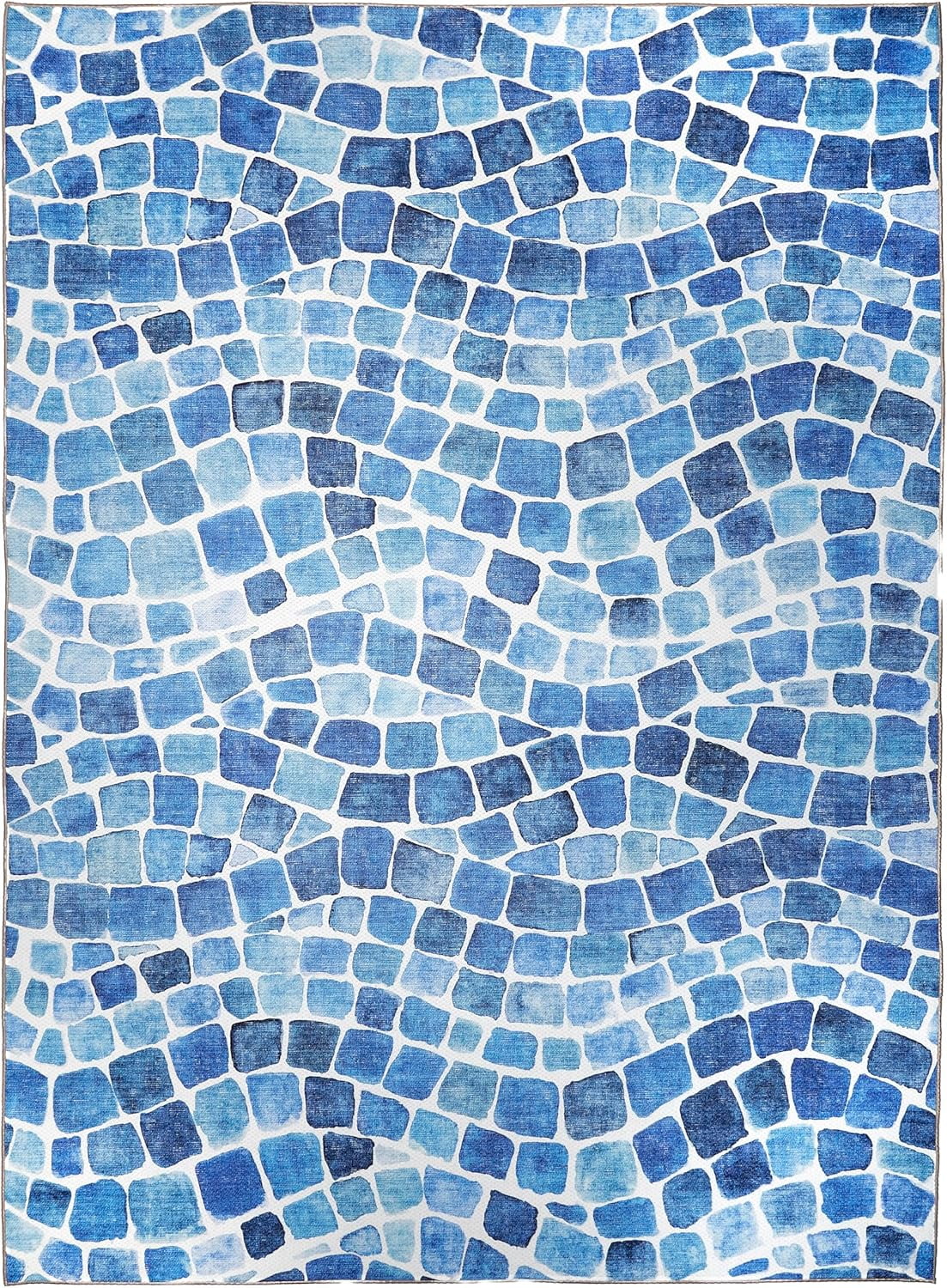 ReaLife Machine Washable Indoor Outdoor - Mat Rug Foldable Printed Thin Lightweight Cushioned Fade Resistant Patio Deck Dock Porch Pool Balcony Camping - Emery- Blue 4' x 6'