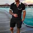 thumbnail image 2 of FAOWME Men's Summer 2 Piece Set Short Sleeved Lapel Half Zipper Solid Color Top And Shorts Comfortable Fashion Outfits For Casual Daily Wear,S,Black, 2 of 9