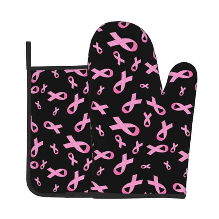 

Vsdgher Breast Cancer Awareness Oven Mitts and Pot Holders 2 pcs Set High Heat Resistant Kitchen Oven Glove for Baking and Cooking