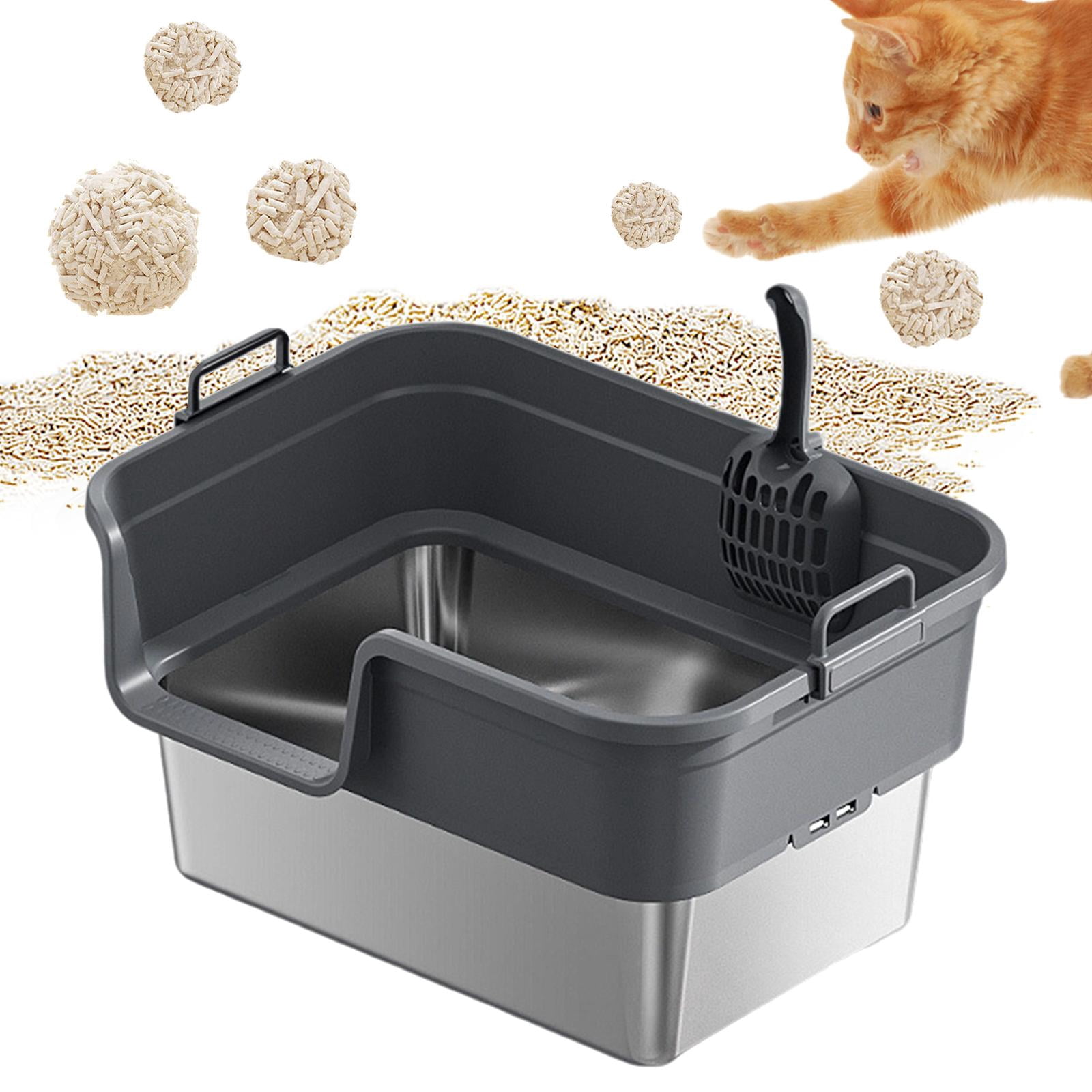 EHJRE Large Cat Litter Box Litter Pan Heightening, Semi Enclosed for Small Large Cats High Sided Sturdy, Anti Splashing, Cat Toilet Dark Gray