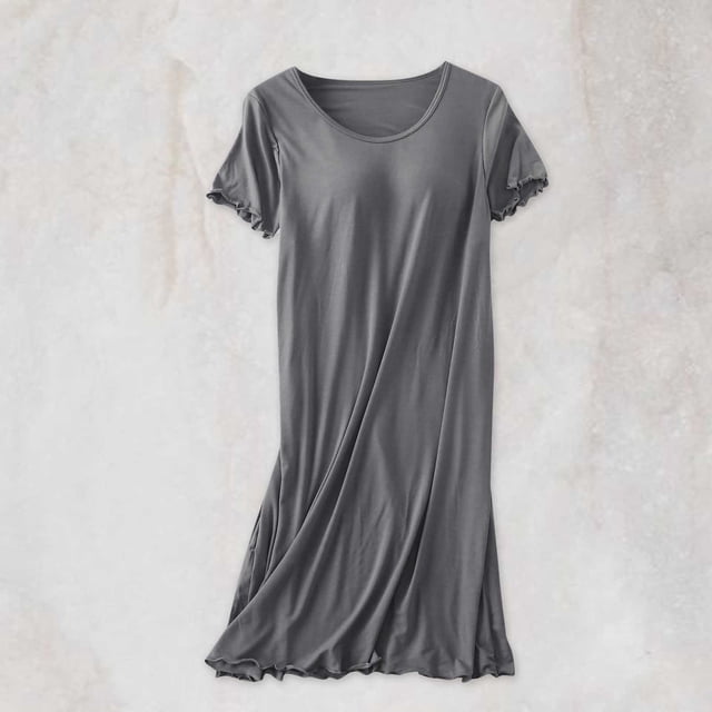 Camisón largo con tirantes para mujer, pijama de talla grande, vestido de casa para mujer, vestido de pijama corto con almohadilla para el pecho, estilo fino, camiseta sin mangas integrada, camisón de