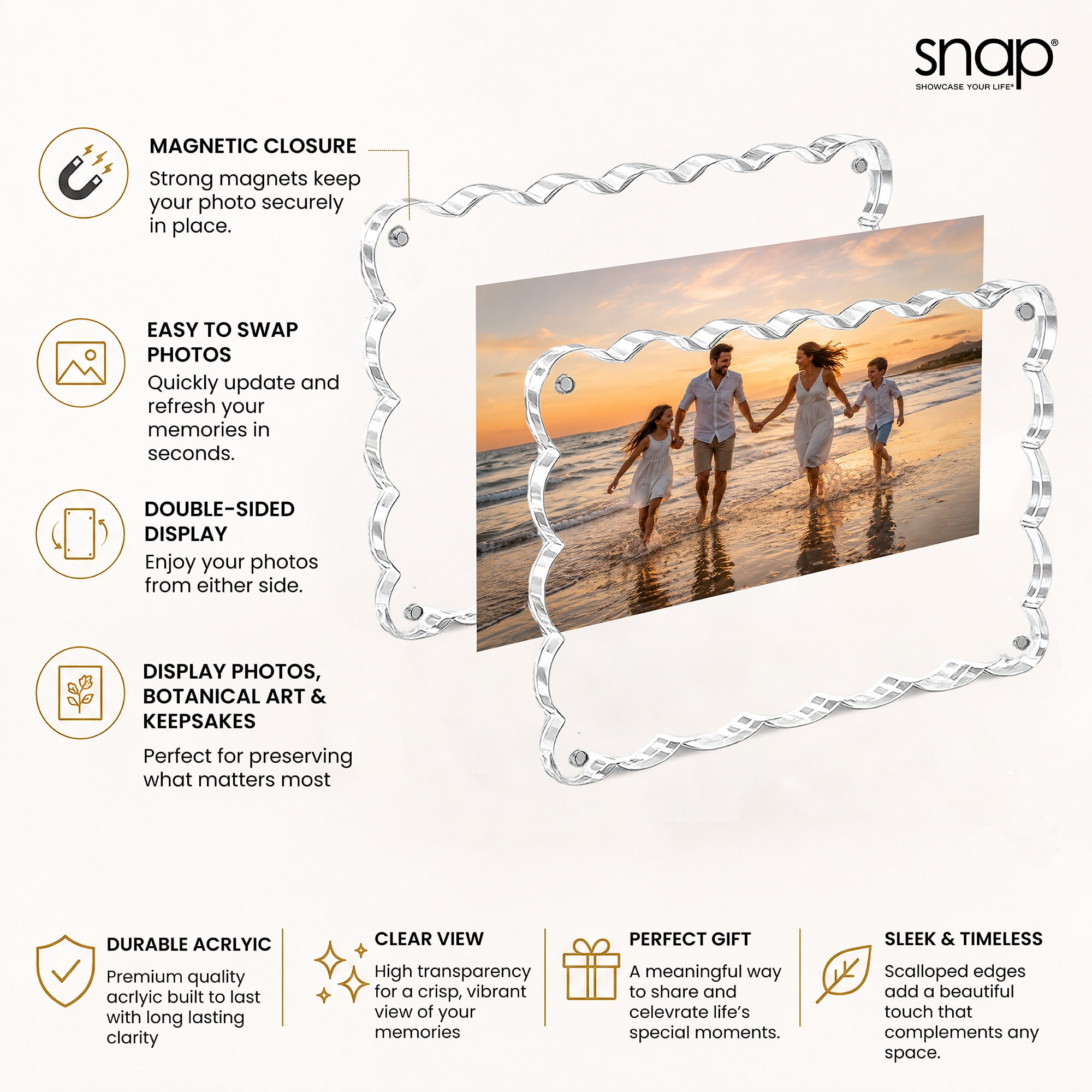 Snap Acrylic Block Frame 5x7 Scalloped Photo Holder