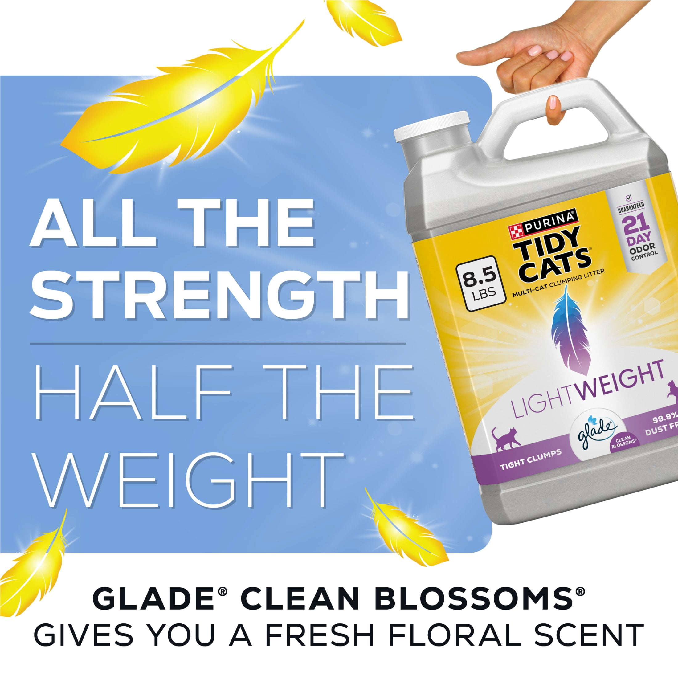 (4 pack) Purina Tidy Cats LightWeight Clumping Cat Litter, Glade Clean Blossoms Scent, 8.5 lb Jug