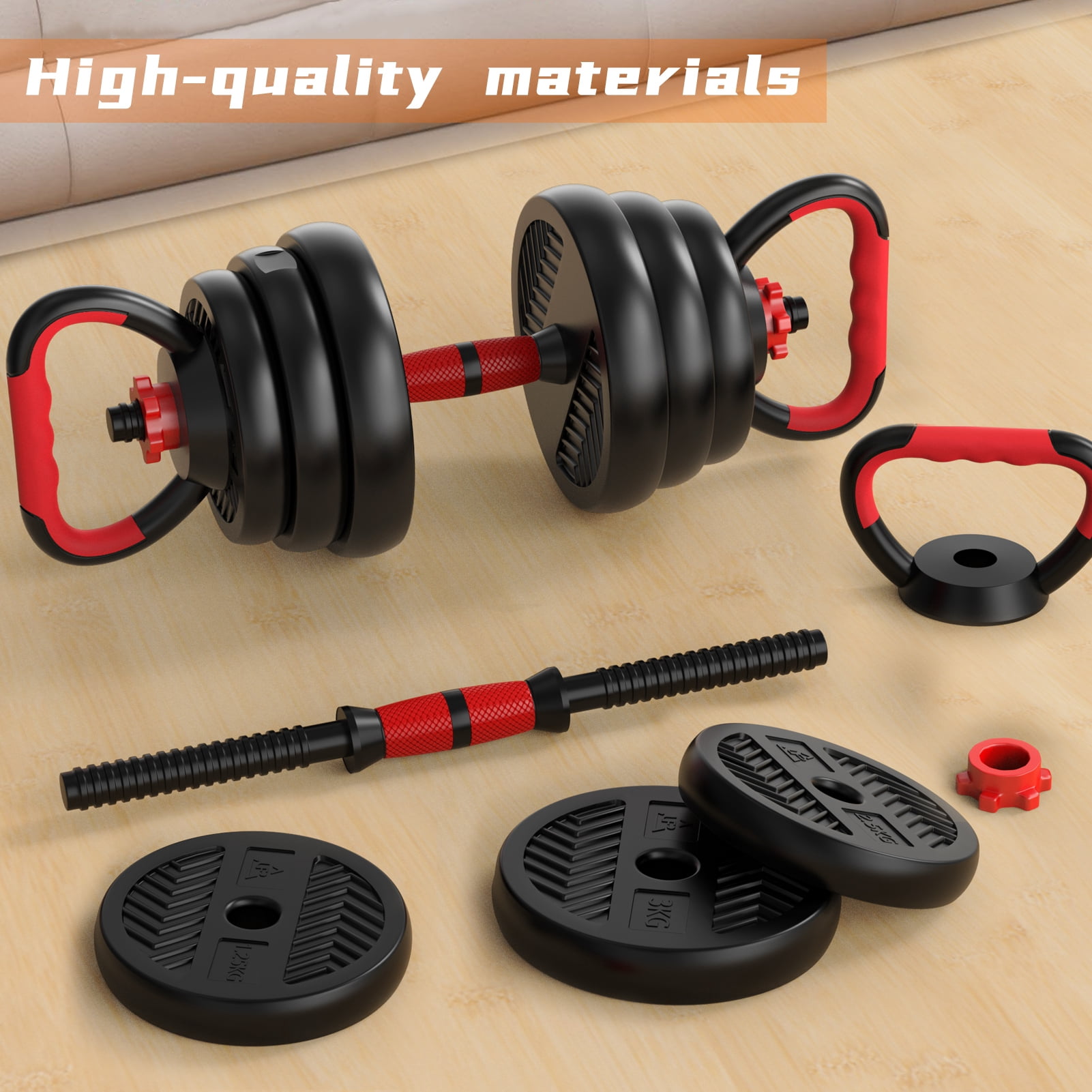 Wharick 4-in-1 Dumbbell Set Adjustable Weight Barbell Kettlebell Push-Up Home Gym