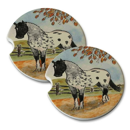 Blue Sand Store KuzmarK Sandstone Car Drink Coaster (set of 2) - Blue Roan Appaloosa Horse Sports Dressage Horse Art by Denise Every ()