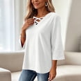 thumbnail image 5 of Tusihei Women V Neck 3/4 Sleeve Casual Tops Loose Fit Boho Pullover Tee Solid Basic Comfy Summer Fall Outfits Beach Blouse, White XL, 5 of 8
