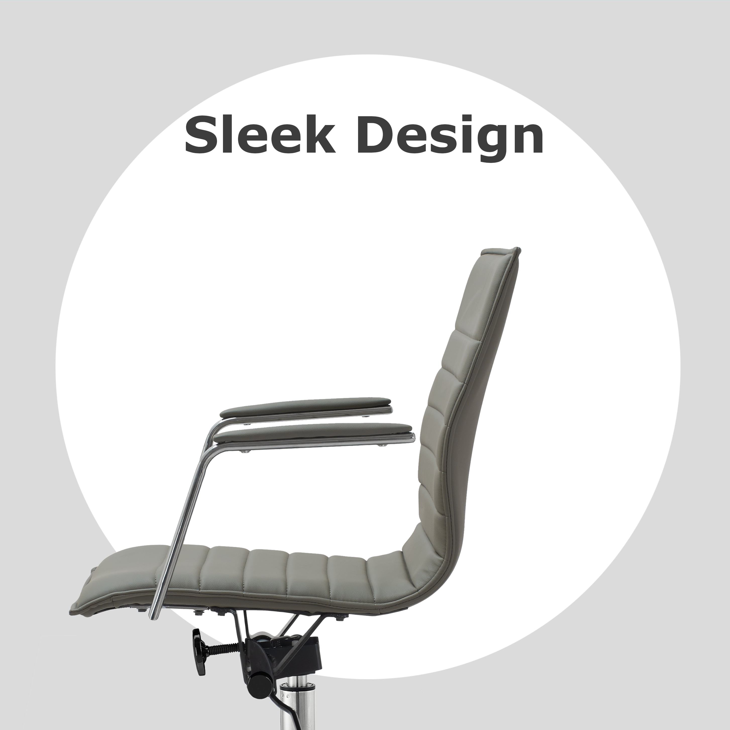 2xhome Modern Office Desk Chair | PU Leather Ribbed Back | Adjustable Height, Tilt Lock, Gray, Set of 1, 1 piece