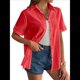 thumbnail image 2 of Camisa de Algodón con Botones y Dobladillo Enrollado para Mujer, de Corta, Informal, de Verano, con Cuello en V, para Playa. Color Naranja XL, 2 of 8
