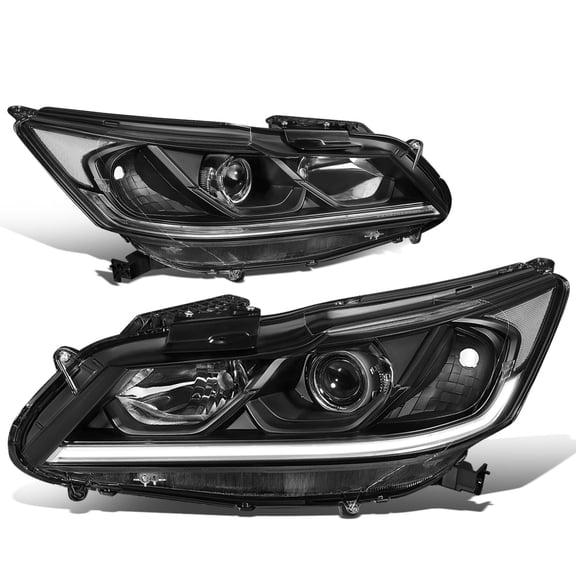 DNA Motoring For 16-17 Honda Accord EX EX-L Sport LED DRL Projector Headlight Lamps Black Clear