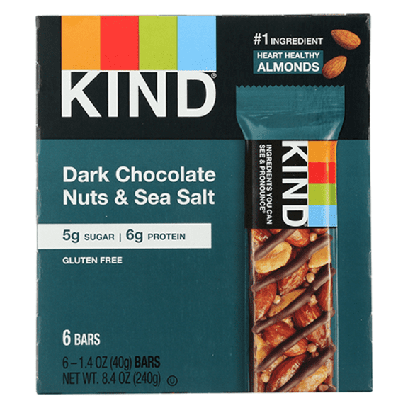 Kind Dark Chocolate Nuts & Sea Salt Bars 6 Pack Case 1.4 oz - Pack of 5