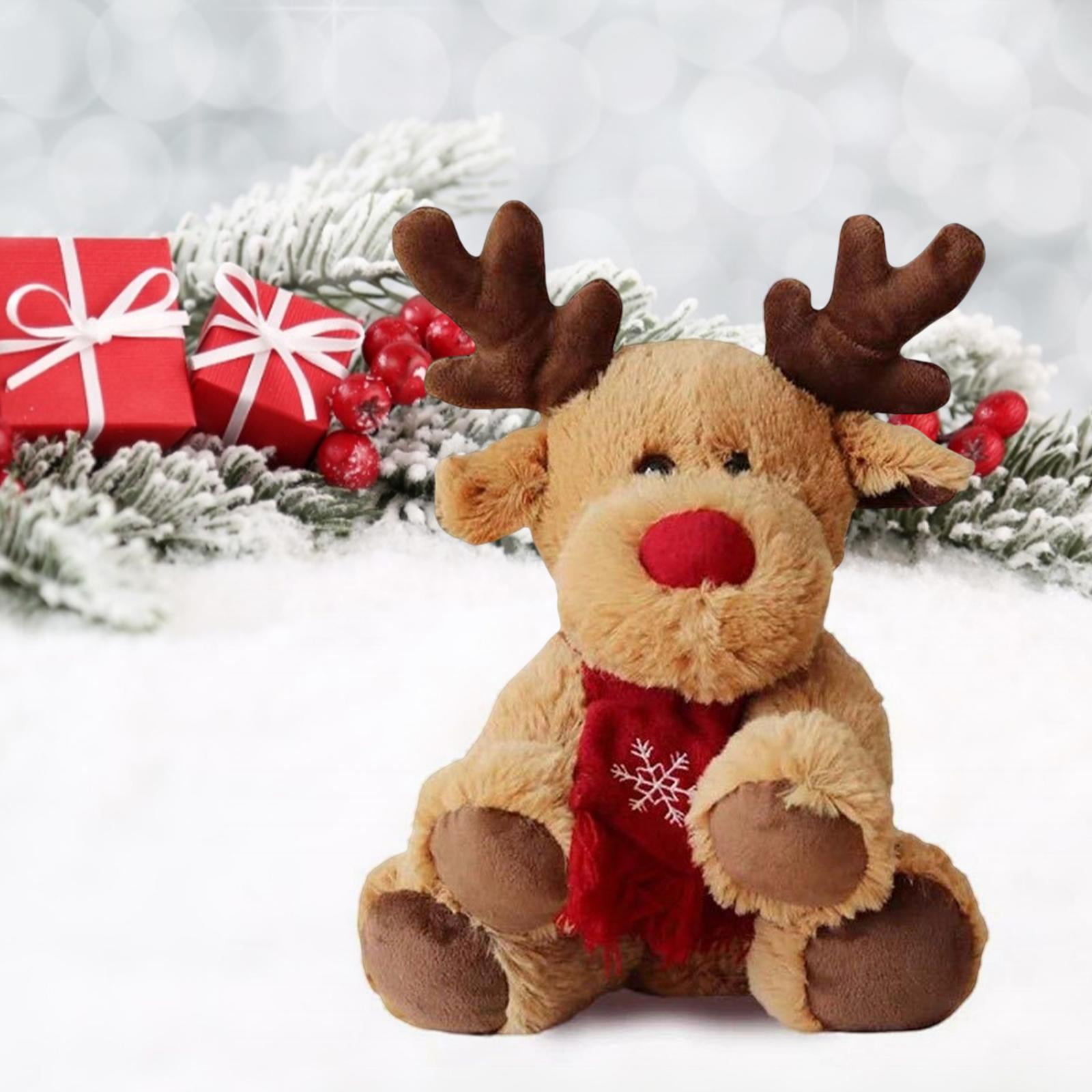 Dynwaveca Cartoon Christmas Plush Toy Doll Soft Reindeer Pillow Toy Reindeer Stuffed Animal Figurine Doll For Bedroom Christmas Living Room Sofa Decor