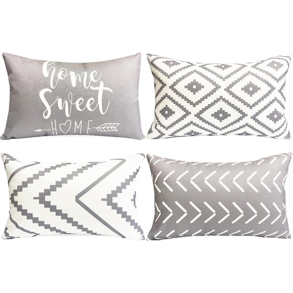 Decorative Throw Pillow Covers Set of 2 Grey Pillow Covers 12x20 inch Throw Pillow Cases Linen Square Pillow Case,Farmhouse Outdoor Geometric Pillow Covers for Couch Sofa Living Room