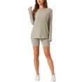 thumbnail image 2 of INSPIRE CHIC Women's 2 Piece Lounge Sets Ribbed Knit Matching Outfits Long Sleeve Top with Biker Shorts Sweatsuits 2XL Camel, 2 of 6