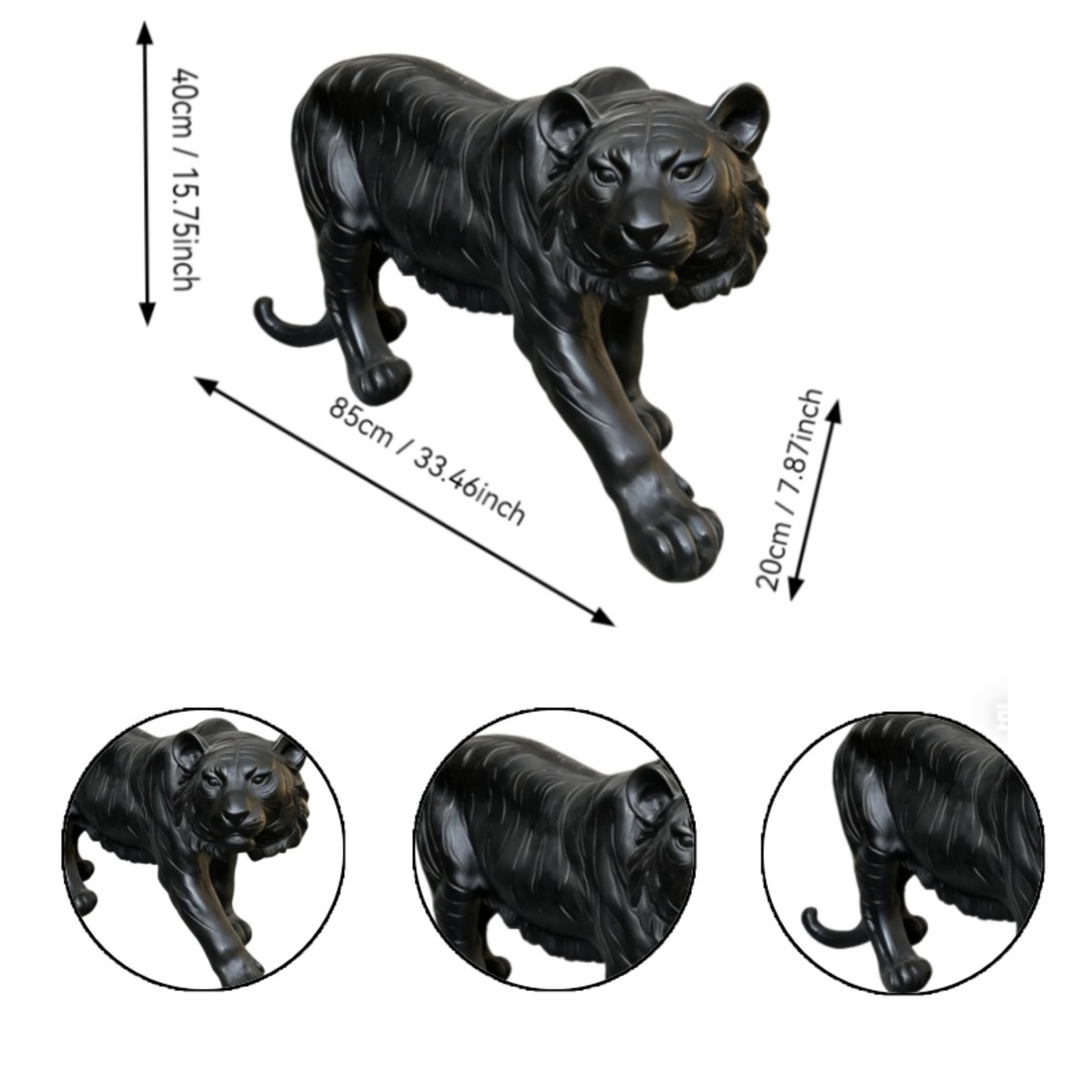 GDF Studio Black Tiger Resin Indoor/Outdoor Guardian Statue, Weather-Resistant Decor Figurine for Garden & Courtyard