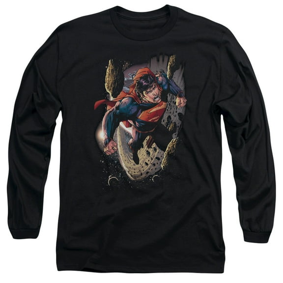 Superman Orbit Long Sleeve Adult 18/1 T-Shirt Black