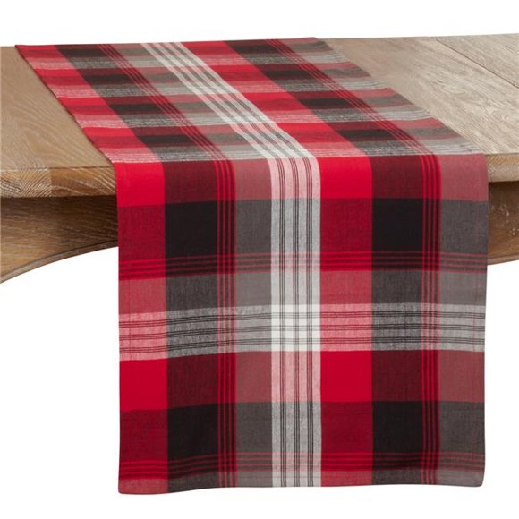 SARO 3550.R1672B Plaid Design Cotton Table Runner