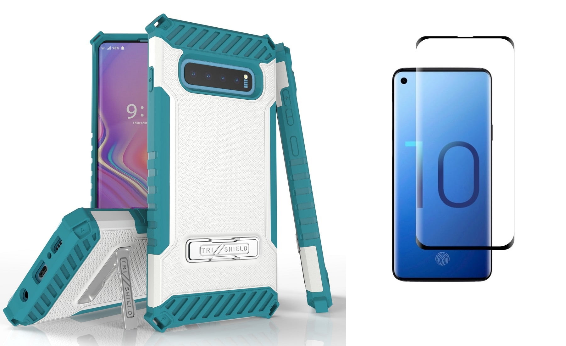 Blue Butterfly Beyond Cell Military Grade Shockproof Phone Case Plus with Tempered Glass Screen Protector and Atom Cloth Compatible with Samsung Galaxy S10 