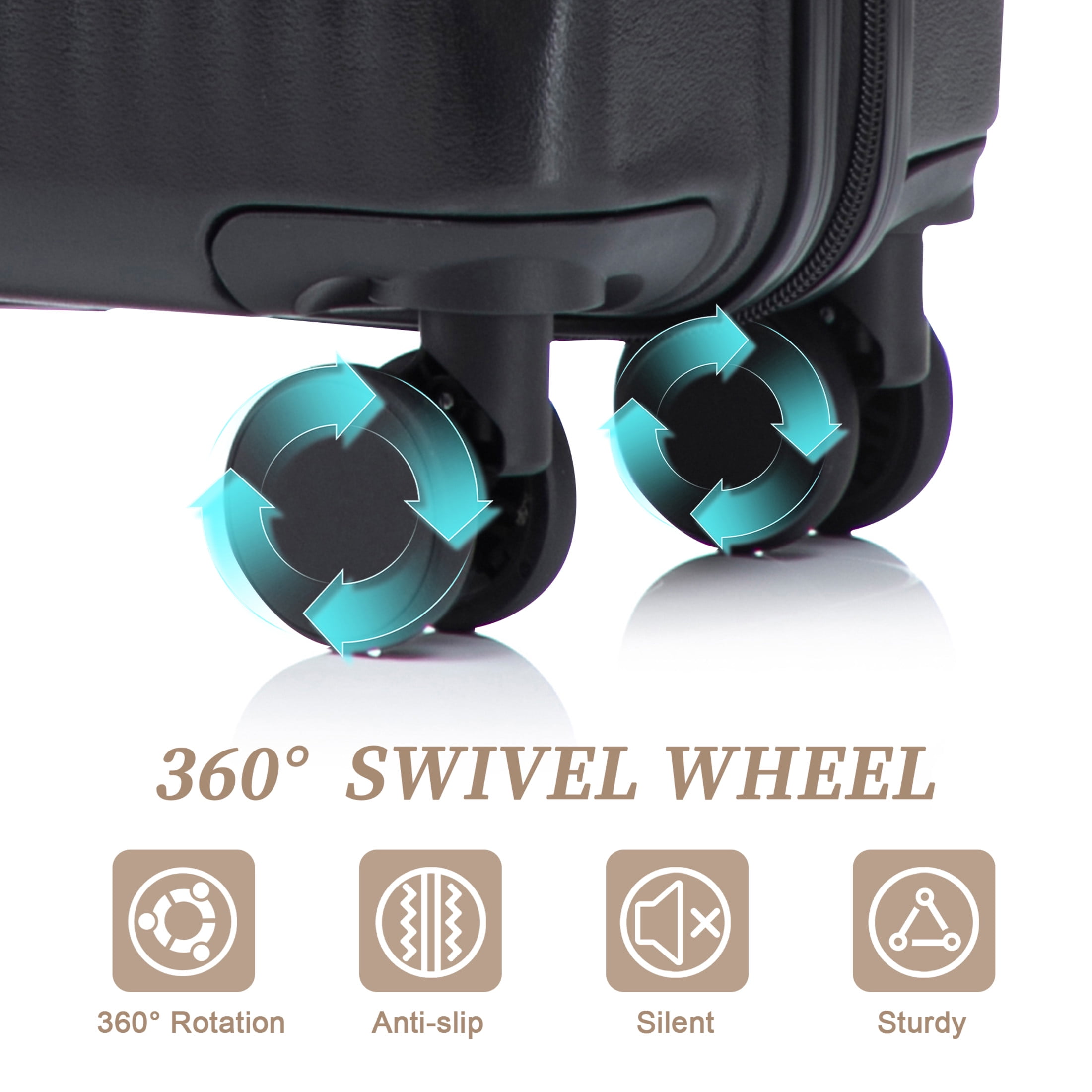 GDF Studio 20" Carry-On Spinner Luggage Set with 14" Cosmetic Case, Lockable and Front Opening, Black
