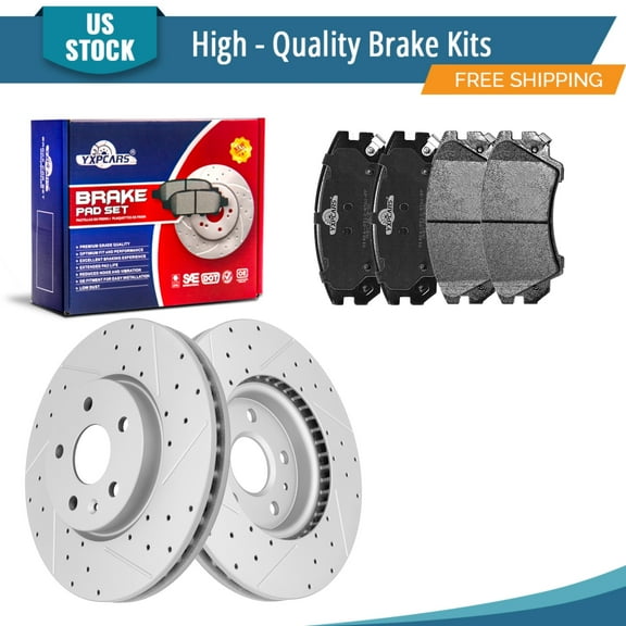 YXPCARS 6PCS Front Brake Kits, Drilled & Slotted Brake Rotors   Ceramic Brake Pads Kit for Chevrolet Camaro 2010-2015 V6 3.6L Only; LS, LT (55174 1404)