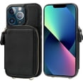 thumbnail image 3 of RFID Blocking Wallet Case for iPhone 13 Pro Max, Adjustable Crossbody Zipper Purse Case Card Holder with Kickstand Detachable Wrist Strap, PU Leather Flip Folio Case 6.7 Inch 5G (Black), 3 of 17