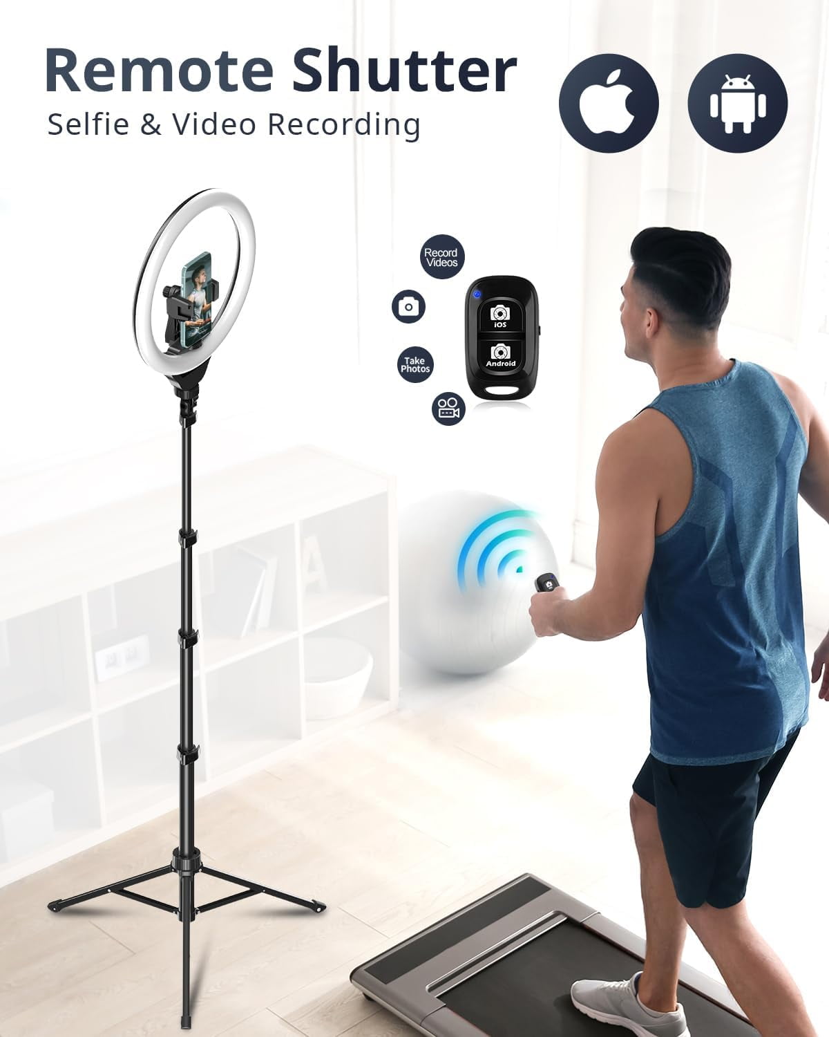 12'' LED Ring Light with 62'' Tripod Stand, Selfie Ring Light for Video Recording, Live Streaming, TikTok & YouTube, Compatible with iPhone & Android (Black)