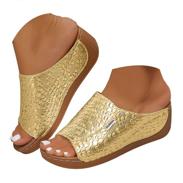 Dakaela Womens Summer Beach Sandals Open Toe Wedge Slides Ladies Comfortable Dressy Platform Slippers